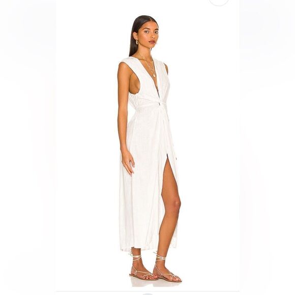 LSPACE Down The Line Cover Up in Cream sheer knot front beach swimwear Revolve - Picture 2 of 14